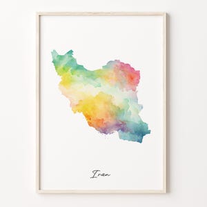 Iran Watercolor Map Print, Vibrant Iranian Art Poster, IR Colorful Country Wall Art, Explorer Decor, C26-84