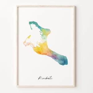 Kiribati Watercolor Map Print, Vibrant I-Kiribati Art Poster, KI Colorful Country Wall Art, Watercolor art, C26-96