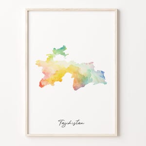 Tajikistan Map Print: Colorful Watercolor Country Art