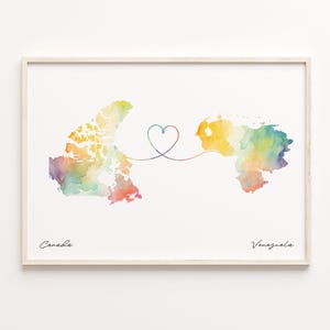 Canada to Venezuela Druck, Aquarell Karte Poster, Venezuläanisches Geschenk, Reisewandkunst, Ferngeschenk, C23-791