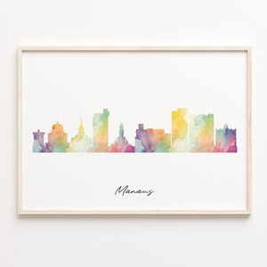 Manaus Skyline Print, Watercolor Cityscape, Brazil Wall Art Poster, Rainbow Skyline, Art Print, C29-6