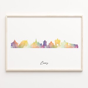 Laos Skyline Print, Watercolor Cityscape, Asia Wall Art Poster, Watercolor Map, City Skyline Print, C29-344