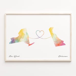 Aquarell New York nach Delaware Poster, Reise Wandkunst, Delaware Geschenk, Gap Year Karte, C23-1359