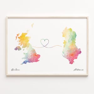 Großbritannien Albanien Druck, Aquarell Karte Poster, Albanien Geschenk, Großbritannien Wandkunst, Auslandskarte, C23-201