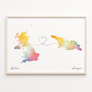 Großbritanien-Georgia Druck, Aquarell Karte Poster, georgische Geschenk, Vereinigtes Königreich Wandkunst, im Ausland leben, C23-265