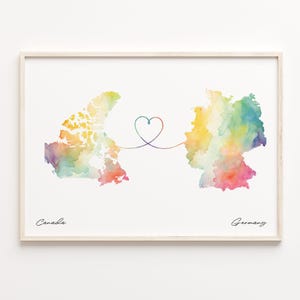 Kanada nach Deutschland Druck, Aquarell Karte Poster, georgisches Geschenk, Reise-Wandkunst, im Ausland lebende Karte, C23-663