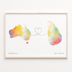 Australia to Sri Lanka Print, Wasserfarben Karte, Spanisches Geschenk, Reisewandkunst, Volunteer Karte, C23-966