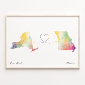 Impression de New York au Missouri, affiche de carte aquarelle, cadeau du Missouri, oeuvre d'art murale de voyage, double nationalité, C23-1375
