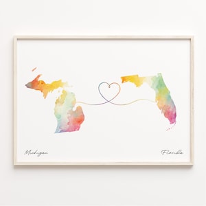 Missouri Florida Aquarell Karte Poster, Florida Geschenk, Reise Wandkunst, Länder Herz Geschenk, C23-1672