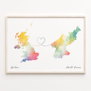 Großbritanien und NordKorea, Aquarell Karte Poster, NordKoreanische Karte, NordKoreanische Wandkunst, Neues Haus Geschenk, C23-335