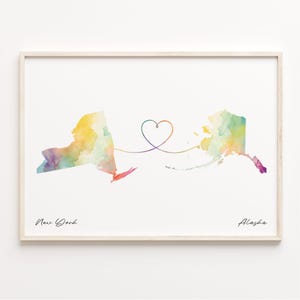 New York to Alaska Print, Aquarell Karte Poster, Alaska Geschenk, Reise Wandkunst, Auf Wiedersehen, C23-1351