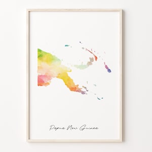 Papua New Guinea Watercolor Map Print, Vibrant Papua New Guinean Art Poster, PG Colorful Country Wall Art, Vibrant print, C26-142