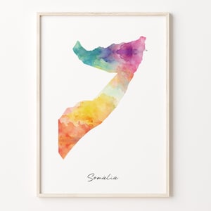 Somalia Watercolor Map Print, Vibrant Somali Art Poster, SO Colorful Country Wall Art, Watercolor poster, C26-167