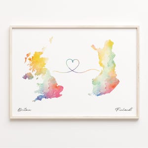Großbritannien nach Finnland Druck, Aquarell Karte Poster, Finnland Geschenk, Großbritannien Wandkunst, Auslandsaufenthalt, C23-259
