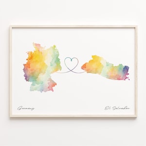 Germany to El Salvador Print, Watercolor Map Poster, Salvadoran Gift, Travel Wall Art, Expat Gift, C23-452