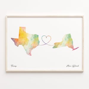Impression du Texas à New York, affiche de carte aquarelle, cadeau pour New-Yorkais, art mural voyage, carte de l'aventure vous attend, C23-1281