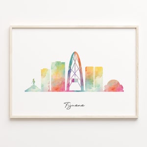 Tijuana Skyline Print, Watercolor Cityscape, Mexico Wall Art Poster, Cityscape Gift, Home Decor, C29-20