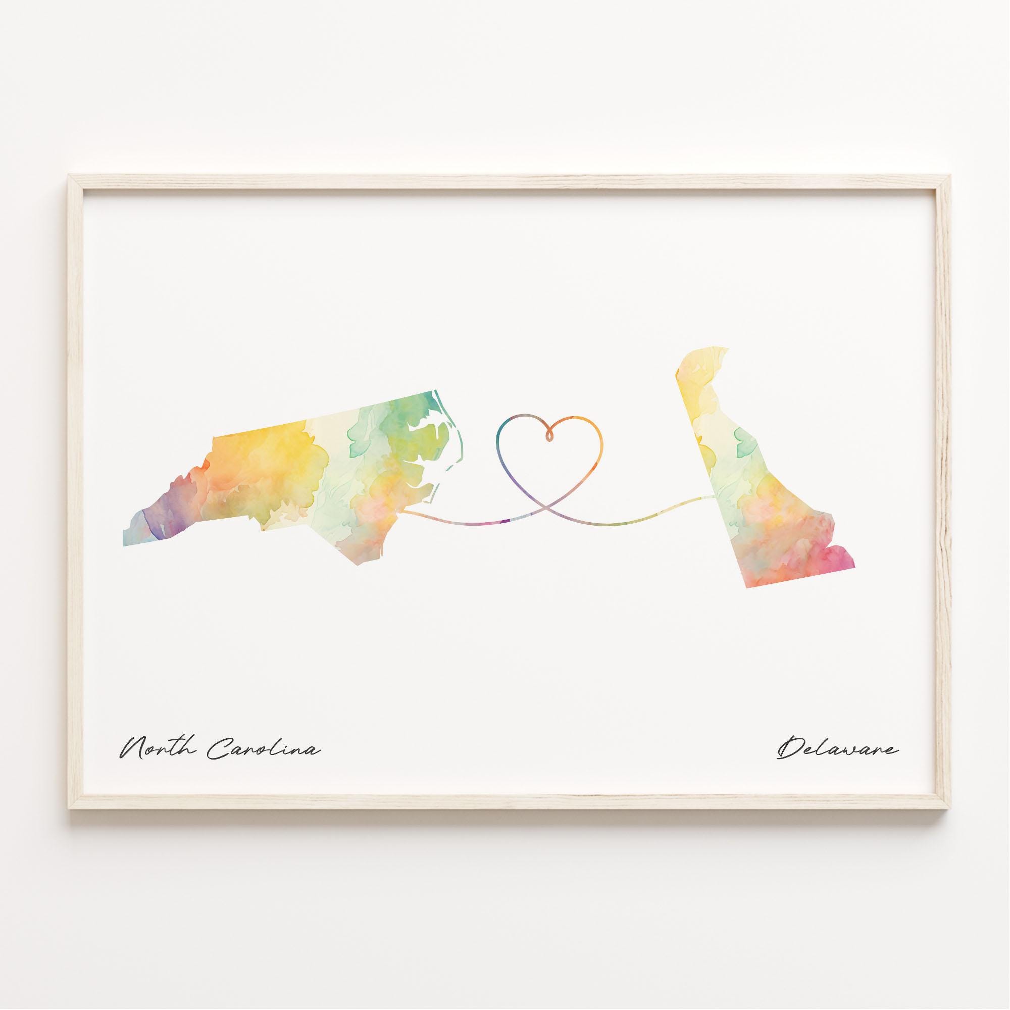 North Carolina Delaware Watercolor Map Art Print: Farewell Gift
