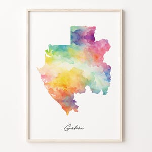 Gabon Watercolor Map Print, Vibrant Gabonese Art Poster, GA Colorful Country Wall Art, Colorful art, C26-64