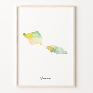 Samoa Watercolor Map Print, Vibrant Samoan Art Poster, WS Colorful Country Wall Art, Gift for Traveler, C26-155