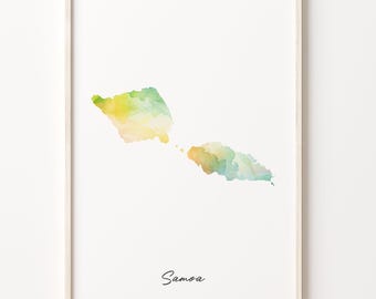 Samoa Watercolor Map Art Print: Vibrant Island Wall Decor