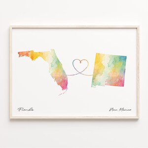 Print Florida naar New Mexico, aquarel kaart poster, nieuw Mexicaans cadeau, reizen muurkunst, reiscadeau, C23-1331