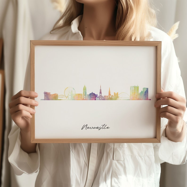 Newcastle Skyline Watercolor Print: United Kingdom Cityscape Art image 6