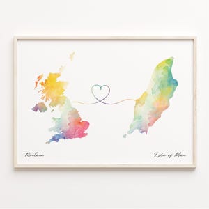 UK to Isle of Man Print, Watercolor Map Poster, Manx Gift, United Kingdom Wall Art, Dual Citizenship, C23-286