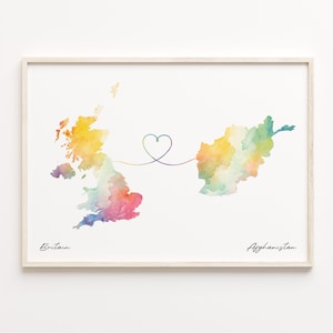 Großbritanien Afghanistan Druck, Aquarell Karte Poster, Afghanistan Geschenk, Vereinigtes Königreich Wandkunst, Auslandsgeschenk, C23-200