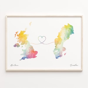 Großbritanien-Schweden Druck, Aquarell Karte Poster, Schwedisches Geschenk, Großbritanien Wandkunst, Digitaler Nomade, C23-373