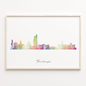 Toulouse Skyline Print, Aquarell Stadtbild, Frankreich, Wand Kunst Poster, Aquarell Karte, Home Decor, C29-95