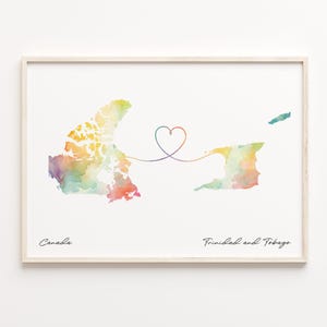 Kanada Trinidad und Tobago Druck, Aquarell Karte Poster, Tongan Geschenk, Reise Wandkunst, Continental Love, C23-779