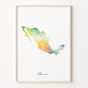 Mexico Watercolor Map Print, Vibrant Mexican Art Poster, MX Colorful Country Wall Art, Explorer Decor, C26-120