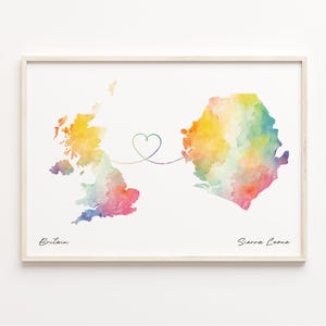 Großbritanien-Sierra Leone Druck, Aquarell Karte Poster, Sierra Leone Geschenk, Vereinigtes Königreich Wandkunst, Auf Wiedersehen, C23-361