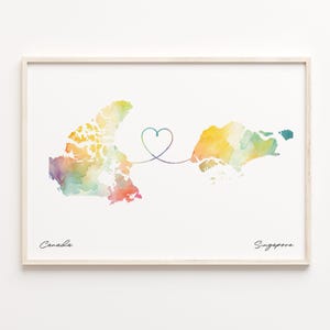 Canada to Singapore Print, Watercolor Map Poster, Sierra Leonean Gift, Travel Wall Art, Goodbye Map, C23-759