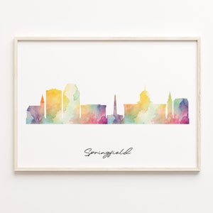 Springfield Skyline Print, Watercolor Cityscape, United States Wall Art Poster, City Skyline, Skyline Poster, C29-388