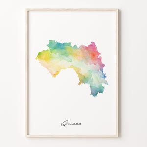 Guinea Watercolor Map Print, Vibrant Guinean Art Poster, GN Colorful Country Wall Art, Art Print Gift, C26-74