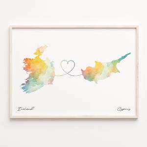 Nordzypern Print, Aquarell Karte Irland, Irland Geschenk, Reisewandkunst, Freundschaftsgeschenk, C23-1040