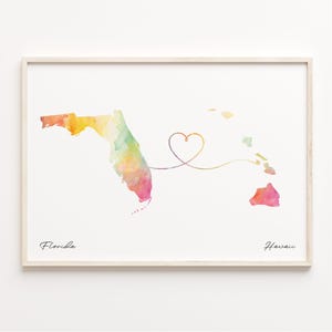Impression Floride à Hawaï, affiche de carte aquarelle, cadeau hawaïen, art mural voyage, cadeau coeur de pays, C23-1310