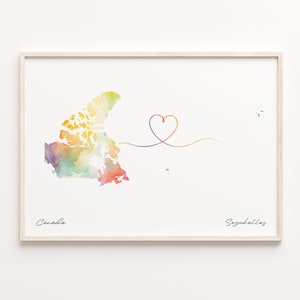 Canada to Seychelles Print, Watercolor Map Poster, Serbian Gift, Travel Wall Art, Goodbye, C23-757