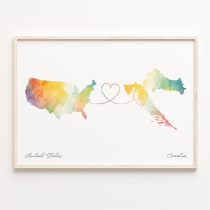 US to Kroatien Druck, Aquarell Karte Poster, Kroatische Geschenk, US Wand Kunst, Reise, C23-43