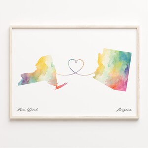 New York to Arizona Print, Aquarell Karte Poster, Arizona Geschenk, Reise Wandkunst, Im Ausland leben, C23-1354