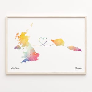 UK to Samoa Print, Aquarell Karte Poster, Samoan Geschenk, Vereinigtes Königreich Wandkunst, Expat Karte, C23-354