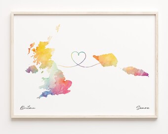 UK Samoa Watercolor Map Print: Country Connection Art
