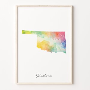 Oklahoma Watercolor Map Print, Vibrant Oklahoman Art Poster, OK Colorful Country Wall Art, Splashed color map, C26-236