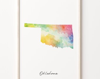 Oklahoma Watercolor Map Art Print: Vibrant Colorful State Wall Decor