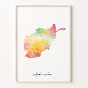 Afghanistan Watercolor Map Print, Vibrant Afghan Art Poster, AF Colorful Country Wall Art, Travel Decor, C26-1