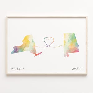 New York nach Alabama Druck, Aquarell Karte Poster, Alabama Geschenk, Reisewandkunst, Auf Wiedersehensgeschenk, C23-1352