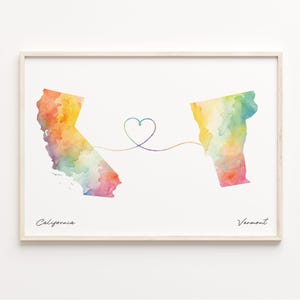 Kalifornien, Vermont Druck, Aquarell Karte Poster, Vermont Geschenk, Reise Wandkunst, Beziehung Karte, C23-1242