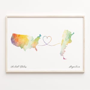 USA nach Argentinien Karte Poster, Geschenk Argentinien, USA Karte, Wandkarte, Umzugskarte, C23-6